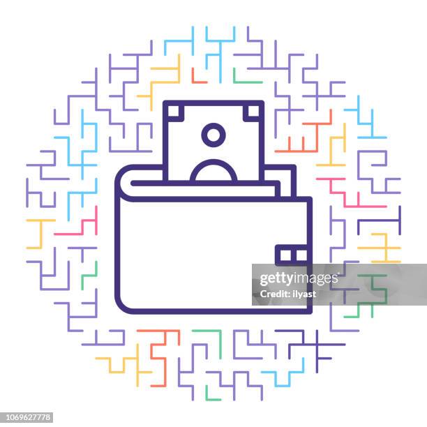 cryptocurrency wallet line icon illustration - token stock illustrations
