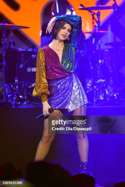 Dua Lipa performs at Z100's Jingle Ball 2018 at Madison Square Garden on December 7, 2018 in New York City.