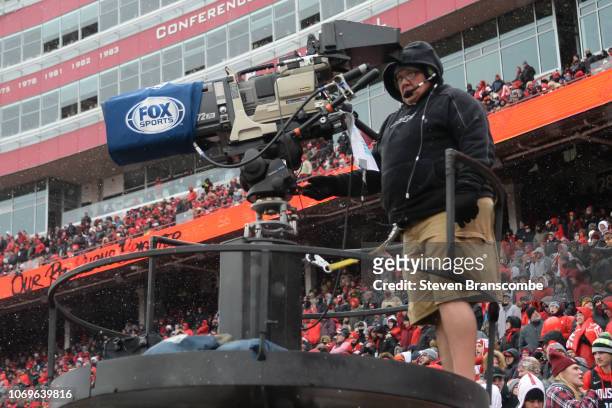 Cameraman for Fox Sports works the game between the Nebraska Cornhuskers and the Michigan State Spartans at Memorial Stadium on November 17, 2018 in...