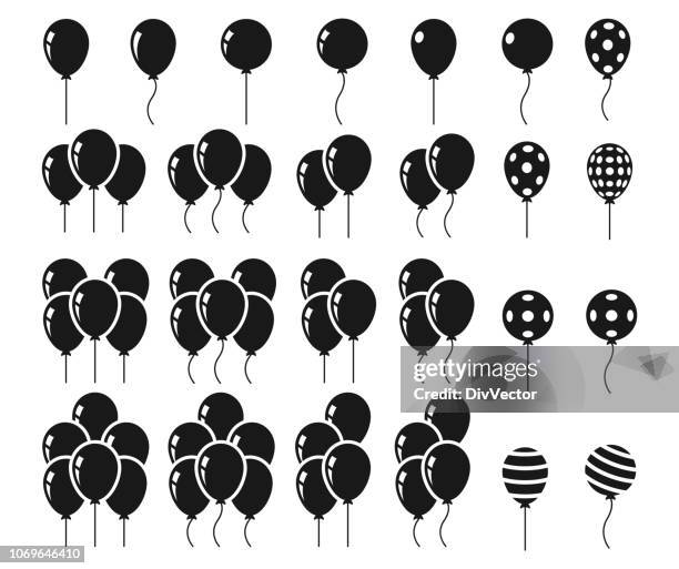 ilustraciones, imágenes clip art, dibujos animados e iconos de stock de conjunto de iconos de globos - globo decoración