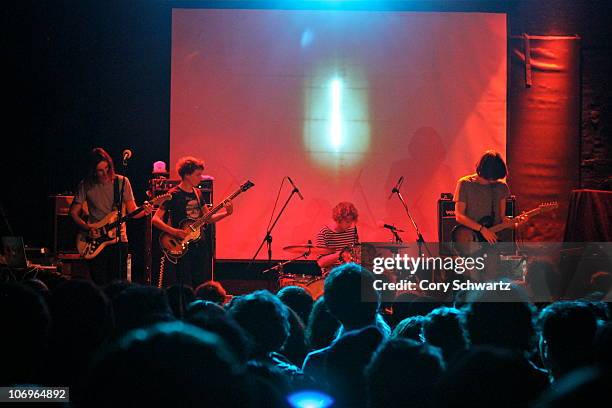 Kevin Parker, Nick Allbrook, Jay Watson and Dominic Simper of Tame Impala perform at Bowery Ballroom on November 18, 2010 in New York City.