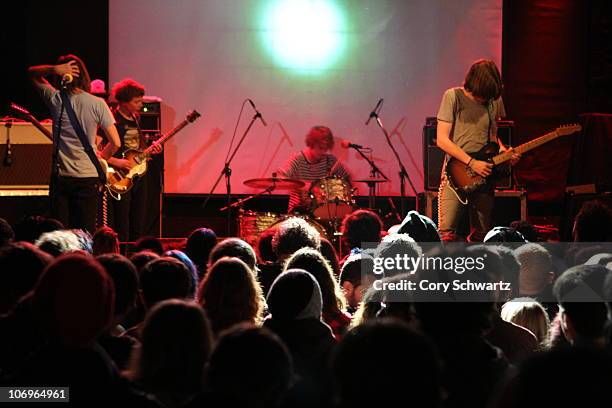 Kevin Parker, Nick Allbrook, Jay Watson and Dominic Simper of Tame Impala perform at Bowery Ballroom on November 18, 2010 in New York City.