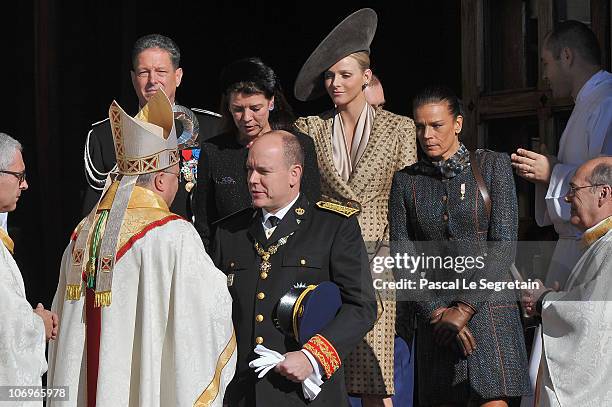 Monaco's Archbishop Bernard Barsi, Prince Albert II of Monaco, princess Caroline of Hanover, Charlene Wittstock and princess Stephanie of Monaco...