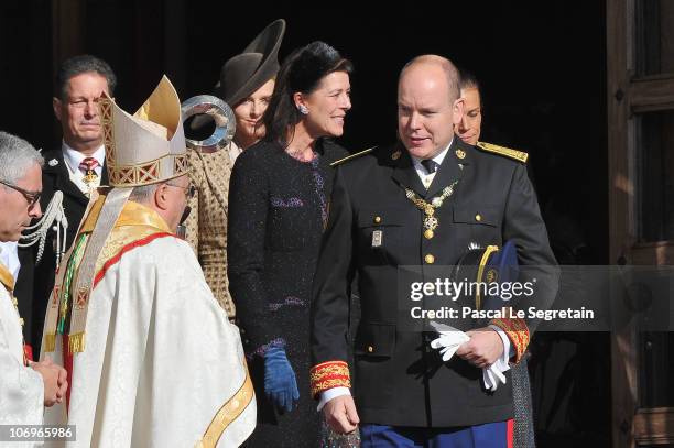 Monaco's Archbishop Bernard Barsi, Prince Albert II of Monaco, princess Caroline of Hanover, Charlene Wittstock and princess Stephanie of Monaco...