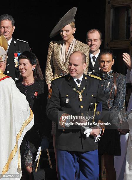 Princess Caroline of Hanover, Charlene Wittstock , Prince Albert II of Monaco and princess Stephanie of Monaco leave the Cathedral after they...