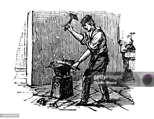 stockillustraties, clipart, cartoons en iconen met antieke gravure illustratie: smid - smid