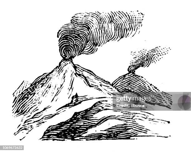 ilustrações de stock, clip art, desenhos animados e ícones de antique engraving illustration: volcano - volcano