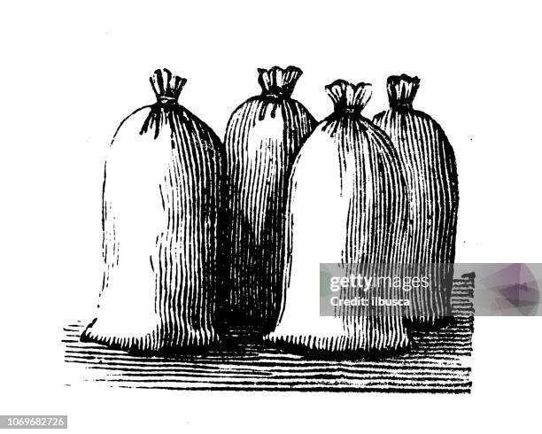 antique engraving illustration: sacks - flour sack stock illustrations