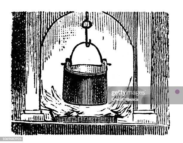 antique engraving illustration: pot on fire - cauldron stock illustrations