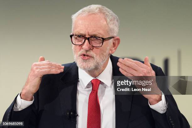 Labour Party Leader Jeremy Corbyn speaks during the 2018 CBI Conference on November 19, 2018 in London, England. Corbyn addressed the group of...