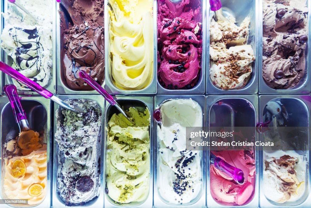 Various Ice Creams At Market Stall