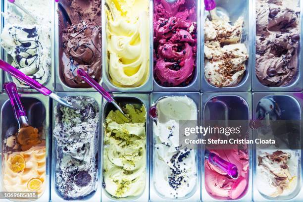 various ice creams at market stall - ice cream parlour stock pictures, royalty-free photos & images