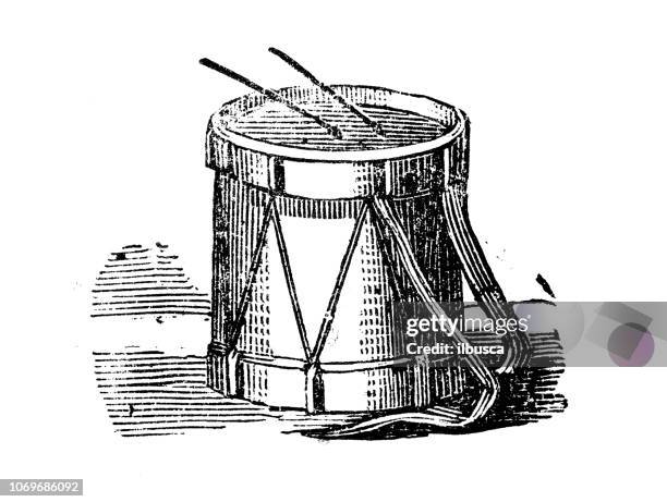 antique engraving illustration: drum - drum percussion instrument stock illustrations