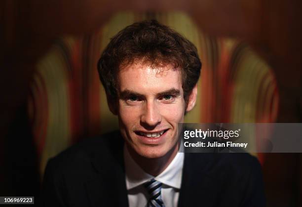Andy Murray of Great Britain poses for a photo during the ATP World Tour Tennis Finals Media Day at the County Hall Marriott Hotel on November 19,...