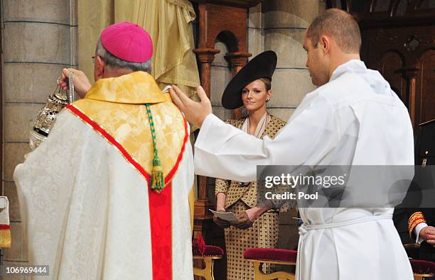 Charlene Wittstock attends the annual Thanksgiving Mass as part of Monaco National Day Celebrations at Cathedral Notre Dame on November 19, 2010 in...