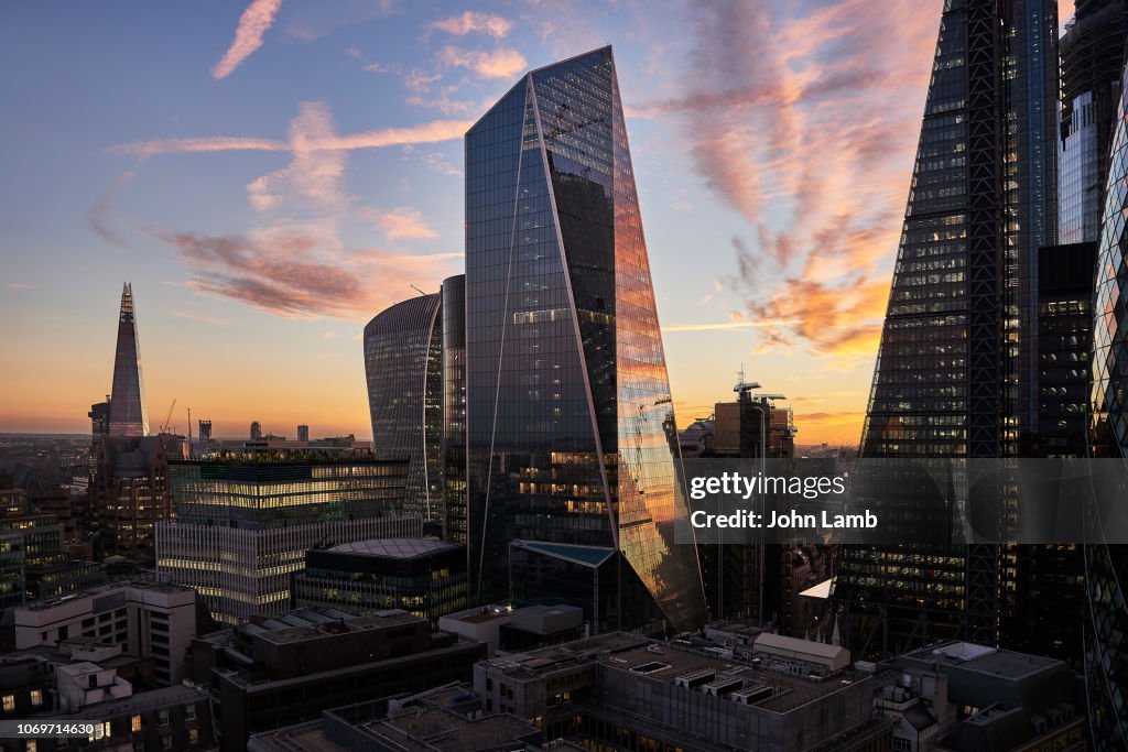 City of London financial district at sunset