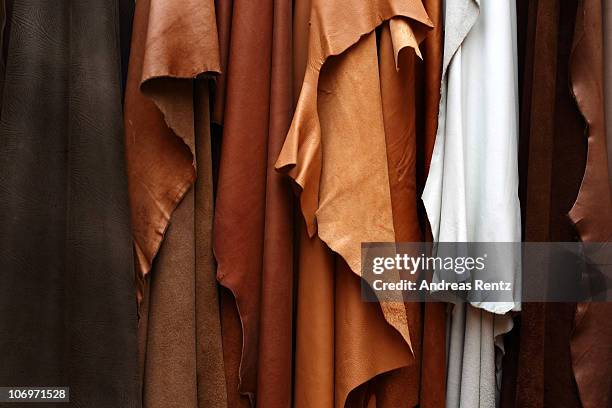 Finished coloured leather is pictured at the LGR tannery school on November 17, 2010 in Reutlingen, Germany. The LGR school, established in 1954, is...