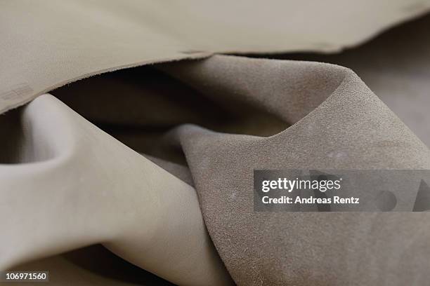 Finished coloured leather is pictured at the LGR tannery school on November 17, 2010 in Reutlingen, Germany. The LGR school, established in 1954, is...