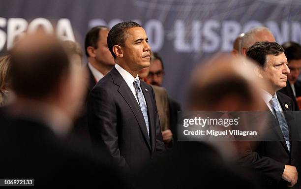 President Barack Obama and European Commission President Jose Manuel Barroso hold a moment of silence before the North Atlantic Meeting during the...