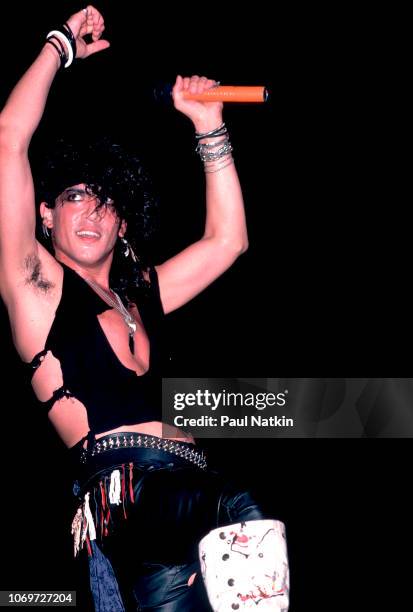 Singer Stephen Pearcy of Ratt performing on stage at the Poplar Creek Music Theater in Hoffman Estates, Illinois, June 13, 1984.