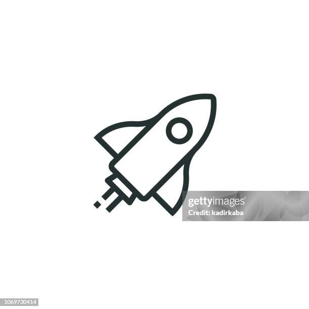 illustrazioni stock, clip art, cartoni animati e icone di tendenza di icona avvia linea - rocket