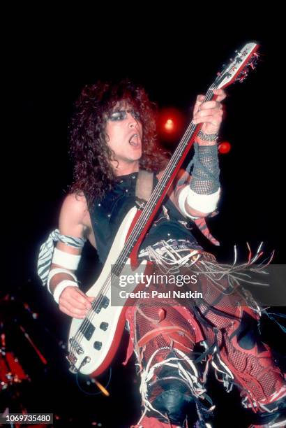 Juan Croucier of Ratt performs on stage at the Milwaukee Arena in Milwaukee, Wisconsin, November 5, 1984.