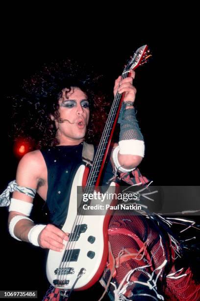 Juan Croucier of Ratt performs on stage at the Milwaukee Arena in Milwaukee, Wisconsin, November 5, 1984.