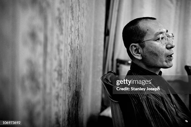 Liu Xiaobo sits in a restaurant in an undisclosed location April 25, 2008 in Beijing, China.Liu Xiaobo is the 2010 recipient of the Nobel Peace...