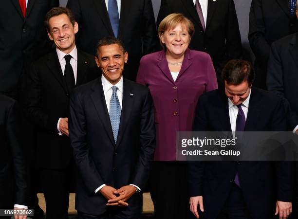 French President Nicolas Sarkozy, U.S. President Barack Obama, Germany's Chancellor Angela Merkel and British Prime Minister David Cameron attend the...