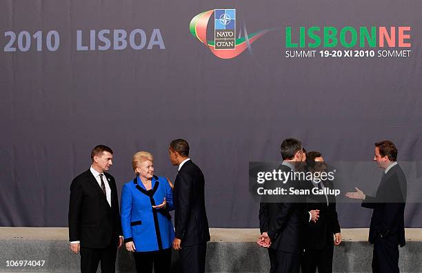 Estonian Prime Minister Andrus Ansip, Lithuania's President Dalia Grybauskaite, U.S. President Barack Obama, French President Nicolas Sarkozy and...