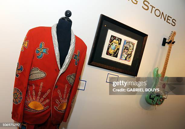 Rolling Stones' Keith Richards Nudie's suit is seen during the preview day of the "Icons and Idols" and "property from the life and career of Johnny...