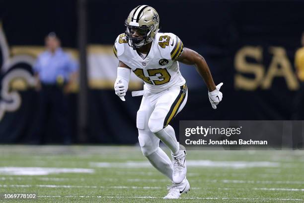 Marcus Williams of the New Orleans Saints runs during a game against the Philadelphia Eagles at the Mercedes-Benz Superdome on November 18, 2018 in...