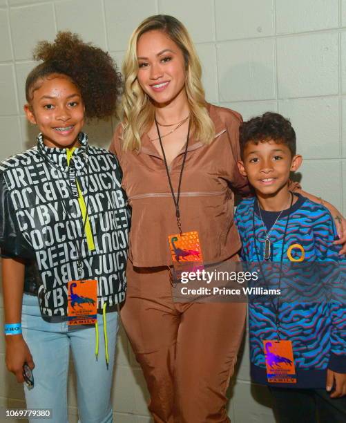 Essence Vivan, Sarah Vivan and Dwayne Michael Carter III Backstage during the Final Stop of 'Aubrey & The three Amigos Tour' at State Farm Arena on...