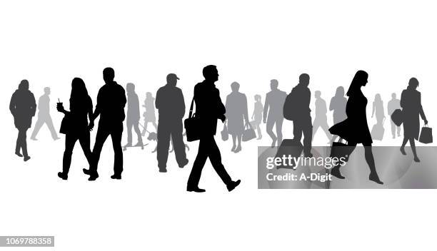 exceptionally large crowd of silhouettes - shadow stock illustrations