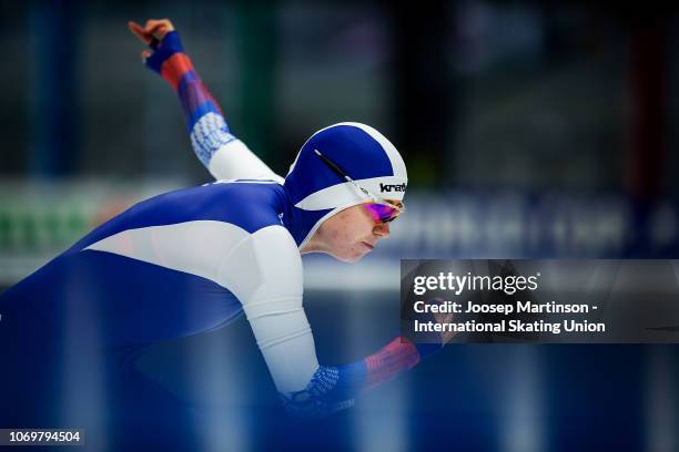 Olga Fatkulina of Russia competes in the Ladies 500m 2nd Race during ISU World Cup Speed Skating at Tomaszow Mazoviecki Ice Arena on December 8, 2018...