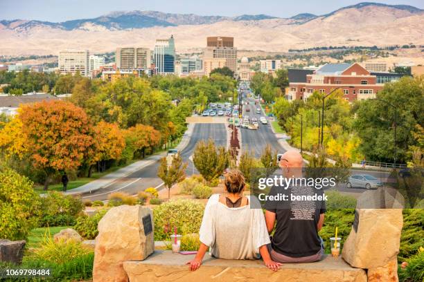 couple in downtown boise idaho usa - boise stock pictures, royalty-free photos & images