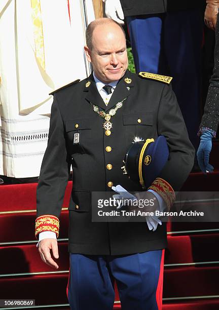 Prince Albert II of Monaco, leaving the Mass on Monaco National Day at Cathedrale Notre-Dame Immaculee on November 19, 2010 in Monaco, Monaco.