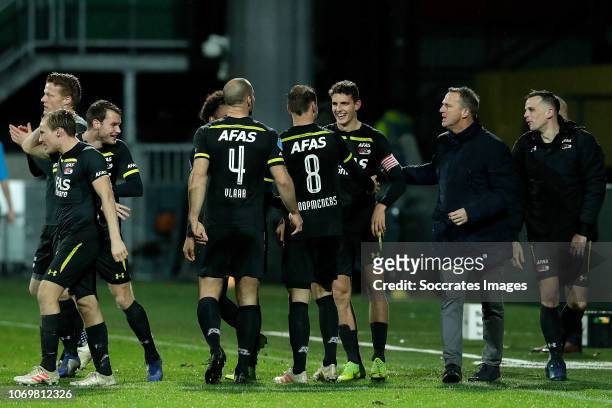 Guus Til of AZ Alkmaar celebrates 0-3 with Ferdy Druif of AZ Alkmaar, Jonas Svensson of AZ Alkmaar, Thomas Ouwejan of AZ Alkmaar, Calvin Stengs of AZ...