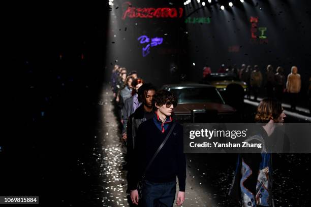 Model walks the runway during COACH 2019 early autumn collection fashion show on December 8, 2018 in Shanghai, China.