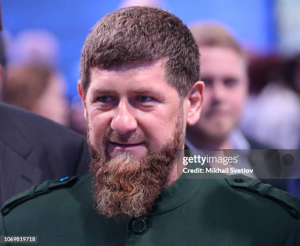 Chechen Republic Head Ramzan Kadyrov attends the 18th Congress of the United Russia Party, in Krasnogorsk, outside of Moscow, Russia, December 2018....