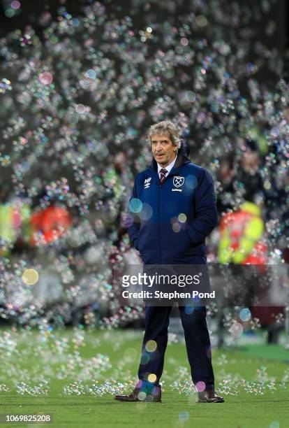 Manuel Pellegrini, Manager of West Ham United looks on during the Premier League match between West Ham United and Crystal Palace at London Stadium...