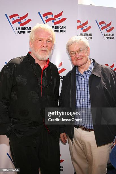 Nick Nolte and Roger Ebert during 2006 Cannes Film Festival - American Pavillion - Day 5 at American Pavillion in Cannes, France.