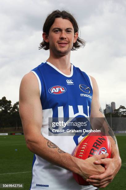 Jasper Pittard of the Kangaroos poses during a North Melbourne Kangaroos AFL media opportunity at Arden Street Ground on November 20, 2018 in...