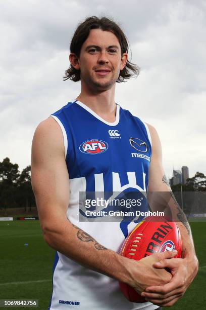 Jasper Pittard of the Kangaroos poses during a North Melbourne Kangaroos AFL media opportunity at Arden Street Ground on November 20, 2018 in...