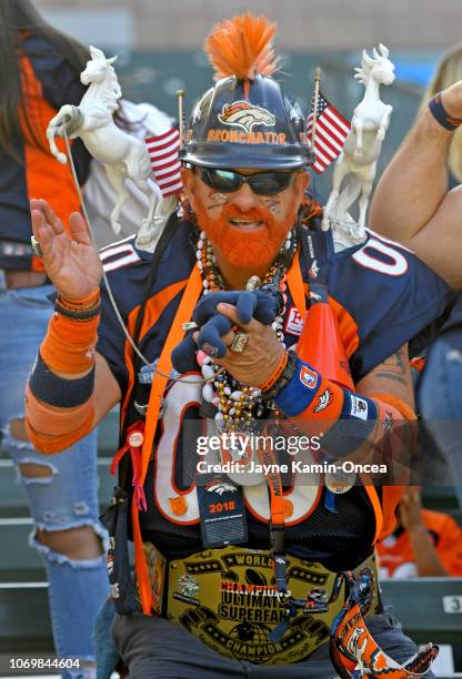 Denver Broncos fans attend the game against the Los Angeles Chargers at StubHub Center on November 18, 2018 in Carson, California.