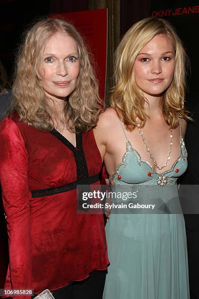 Mia Farrow and Julia Stiles during The Cinema Society & DKNY Jeans present a special screening of "The Omen", arrivals at Angel Orensanz Foundation...