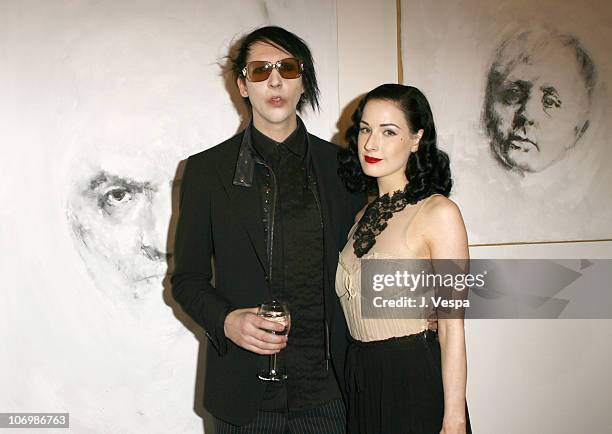 Marilyn Manson and Dita Von Teese during Johnny Depp and Trigg Ison Host the Premiere American Exhibition of Gravleur - On Exhibit June 2-20, 2006 at...