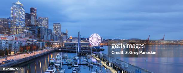 seattle skyline + waterfront - washington - seattle port stock pictures, royalty-free photos & images