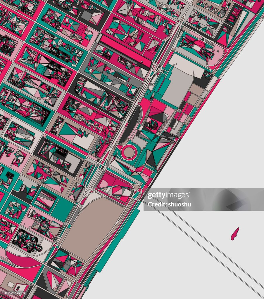 Ilustration of New York city structure art map.near United nation headquarters.