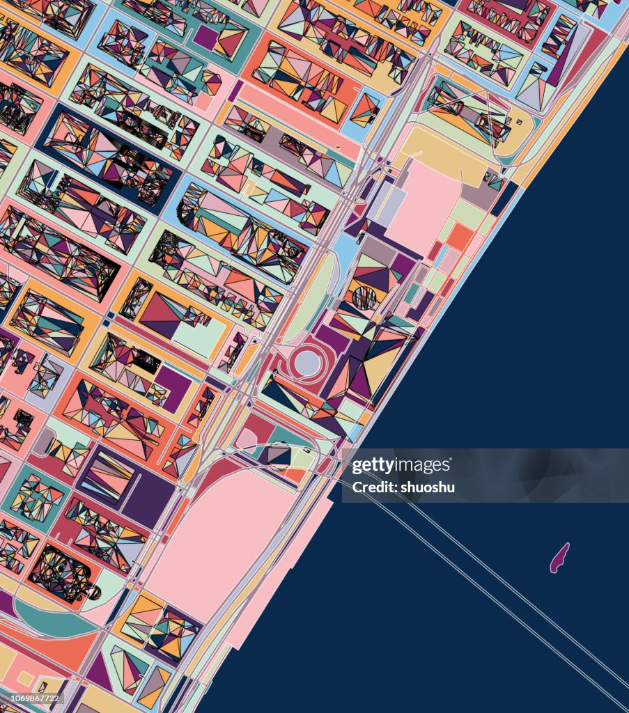 Ilustration of New York city structure art map.near United nation headquarters.